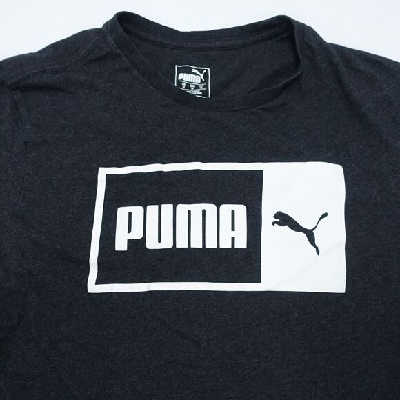 Puma T-Shirt Men's Medium Black Logo Graphic Crew Neck Short Sleeve Pullover - Picture 2 of 6